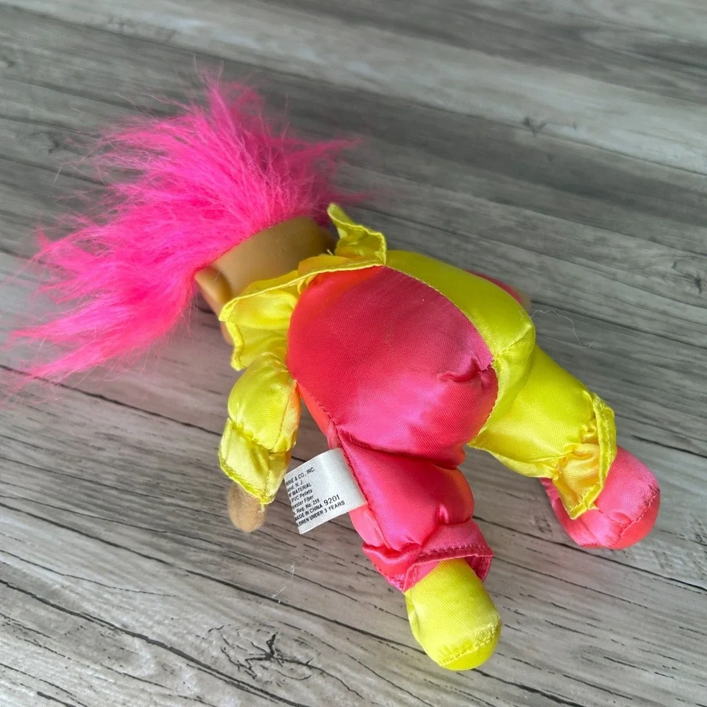 Russ Troll Jester Clown Doll Plush Pink Hair 90s Vintage‎ y2k Yellow